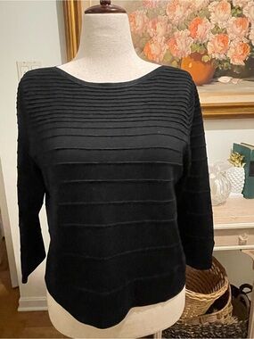 Belford Black Textured Knit Sweater Silk Cotton Blend Size L